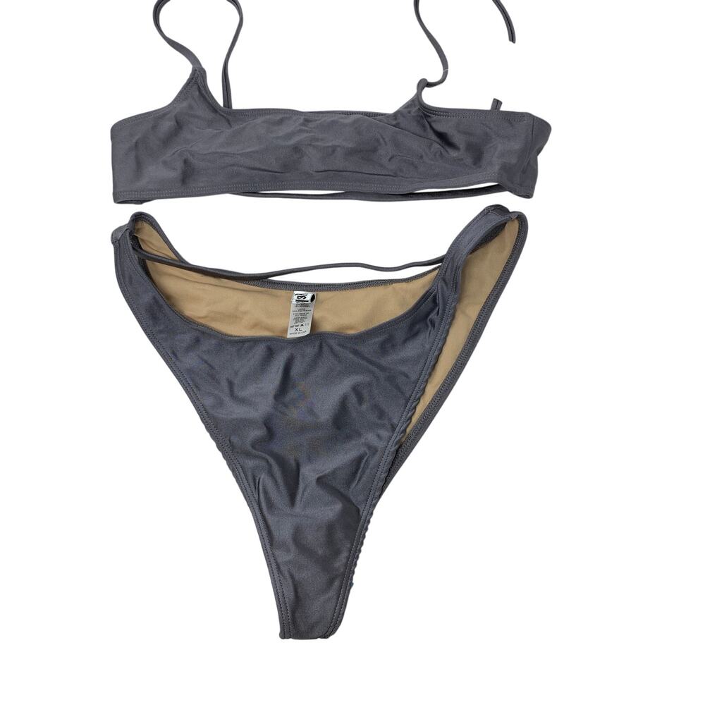 Forplay Hi Cut Bikini Swimsuit Womens Size XL Gray Metallic NEW